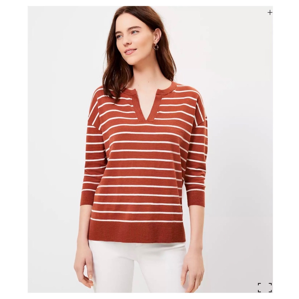 Striped Split Neck Tunic Sweater - Picture 2 of 3